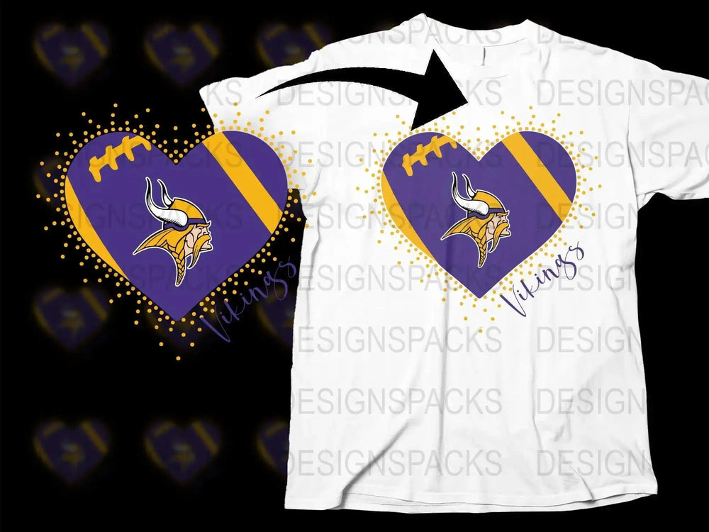 Minnesota Vikings Heart Logo T-Shirt, NFL Team Purple and Gold Graphic Tee, Unisex Football Fan Apparel