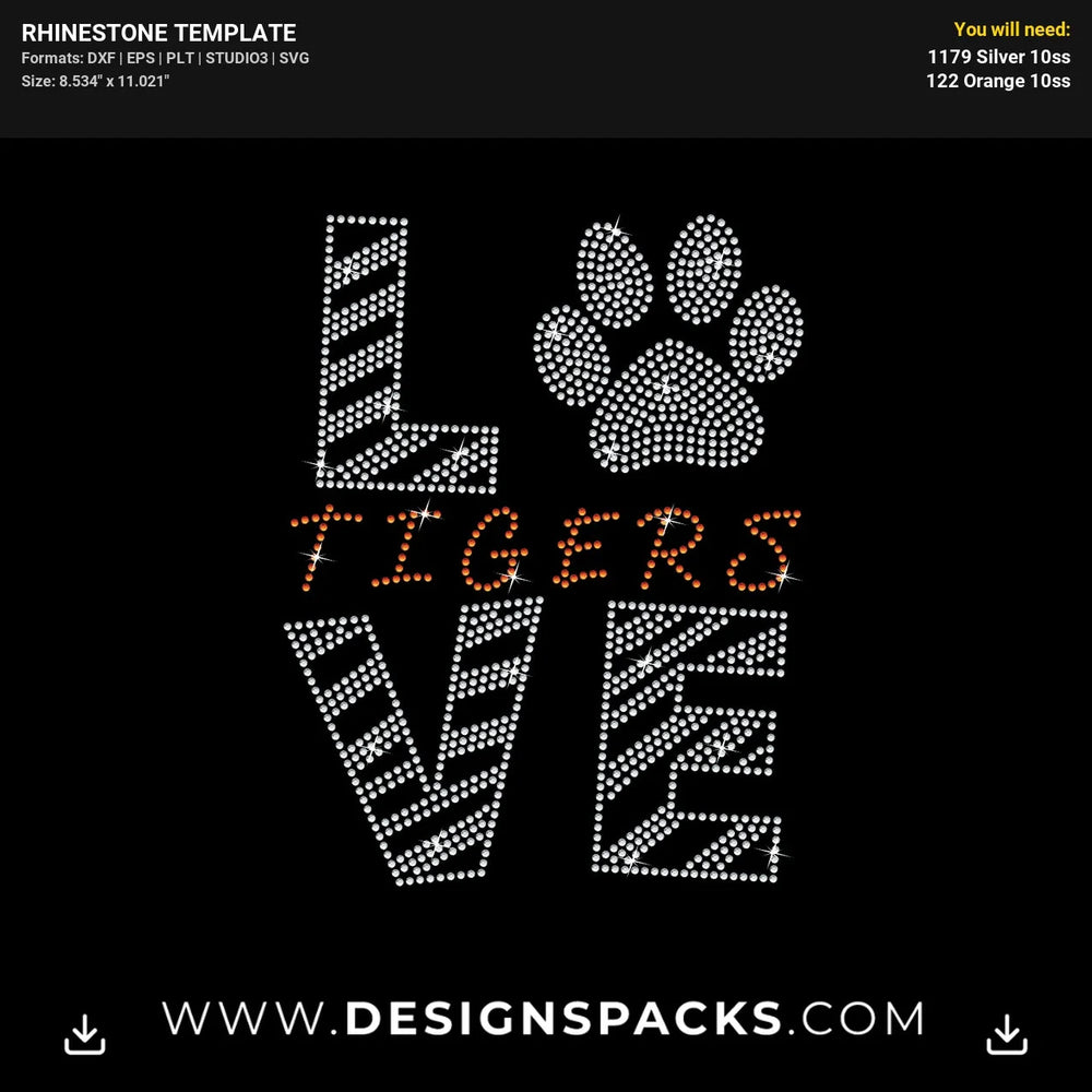 Love Tigers Paw Rhinestone Digital Template