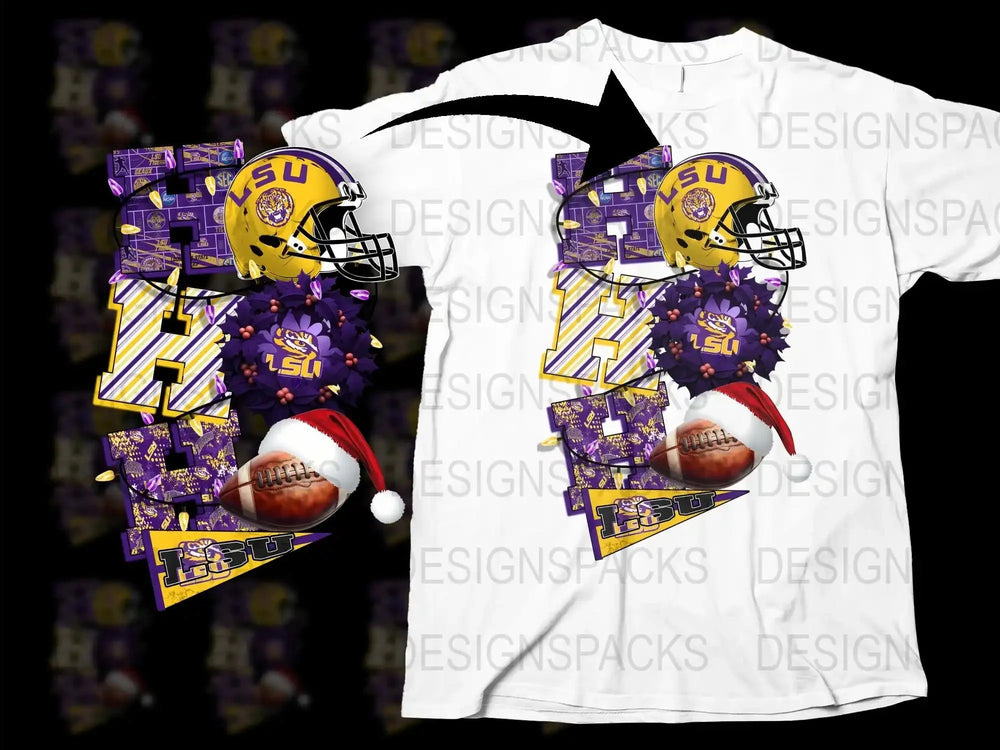 LSU Football Helmet Graphic T-Shirt, Purple and Yellow College Sports Fan Apparel