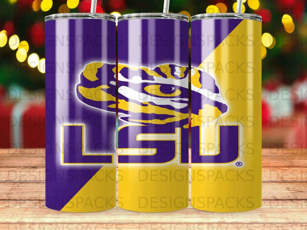 LSU Tigers Eye Purple Gold Diagonal Tumbler Digital Wrap Design
