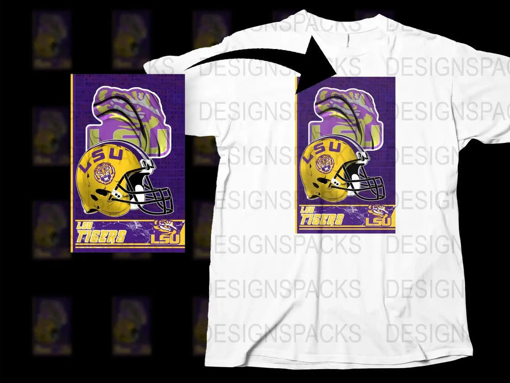 LSU Tigers Football Helmet Graphic T-Shirt, Purple and Gold Sports Fan Tee, Collegiate Apparel