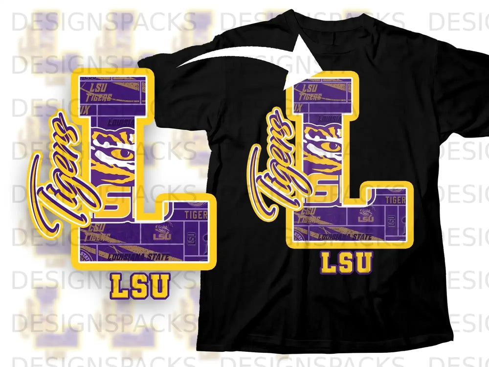 LSU Tigers Black T-Shirt with Large L Graphic Design