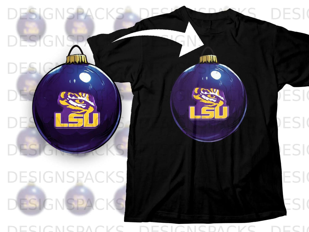 Black t-shirt with LSU tiger eye on purple ornament design.