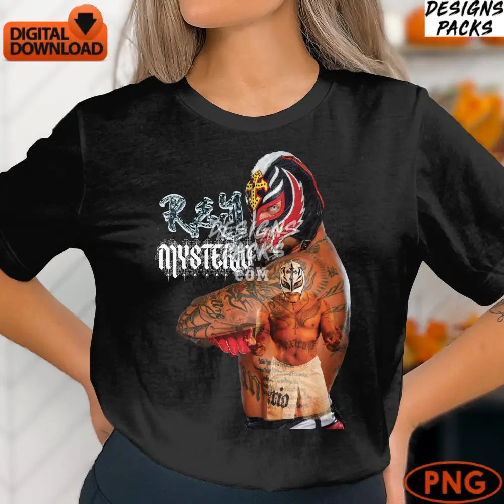 Lucha Libre Mask Wrestler Digital Art Colorful Png Instant Download Tattoo Style Illustration