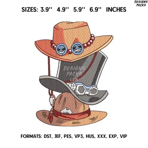 Luffy Ace Sabo Hats  Embroidery Design File Pes/ Anime design Naruto/ Embroidery Pattern. One piece embroidery design