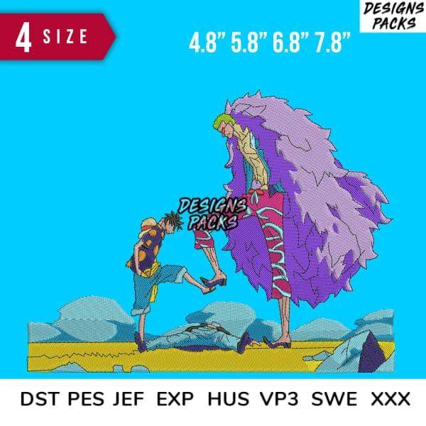 One Piece anime embroidery design in 4 sizes, DST PES JEF formats, print-ready for DTG/DTF