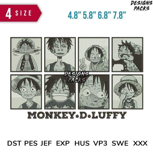 Monkey D. Luffy embroidery designs in 4 sizes, DTF/DTG & tumbler wrap compatible, PNG SVG PES formats