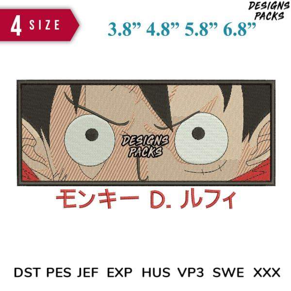 Monkey D. Luffy embroidery design in 4 sizes, print-ready PES DST formats for anime fans