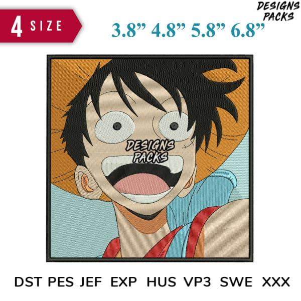 One Piece Luffy embroidery design in 4 sizes, DTF/DTG ready, PES DST formats for instant download