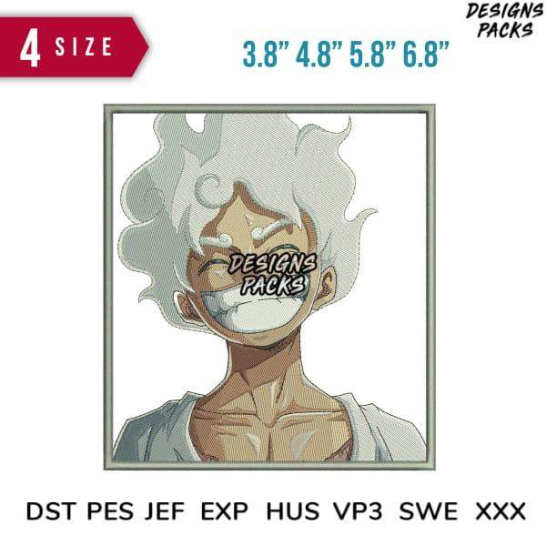 Anime-style embroidery design with 4 size options, available in DST, PES, JEF formats for instant download.
