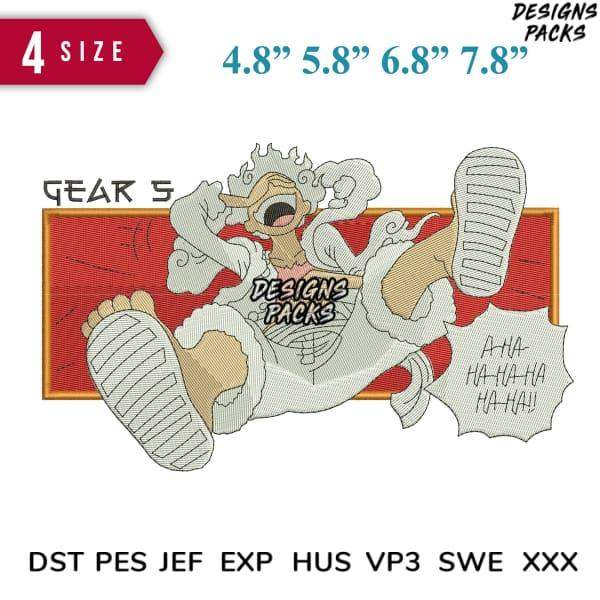 Gear 5 anime embroidery design in 4 sizes, print-ready PES/DST formats for instant download