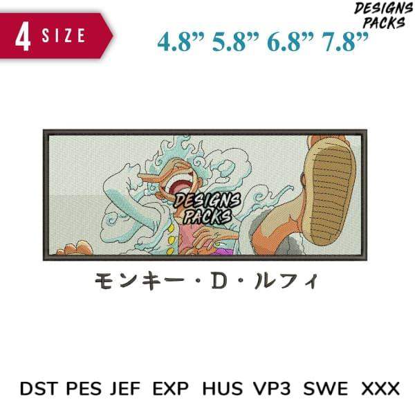 Monkey D. Luffy embroidery design in 4 sizes, compatible with DST PES JEF formats for instant download
