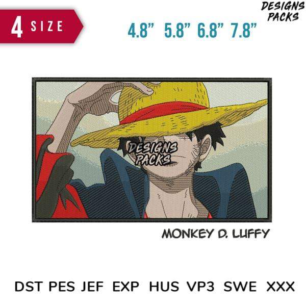 Monkey D. Luffy embroidery design in 4 sizes, print-ready formats for DTG/DTF, tumbler wraps