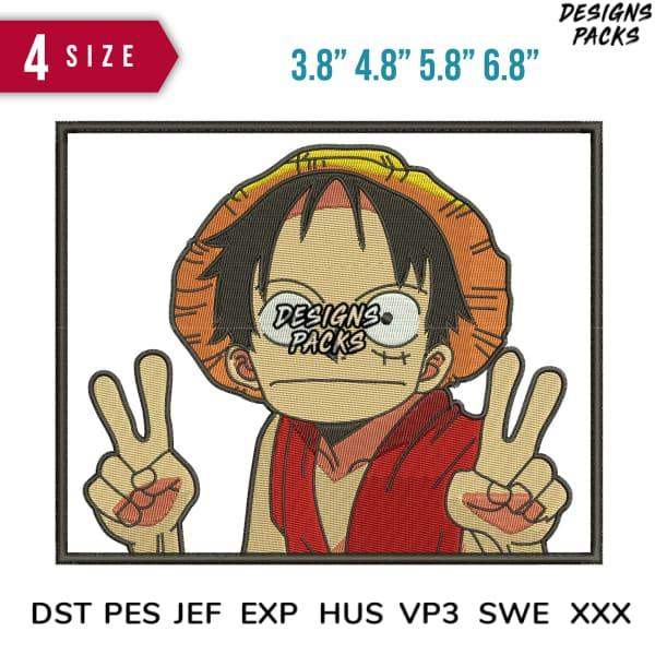 Luffy embroidery design in 4 sizes, print-ready DST PES JEF formats for apparel