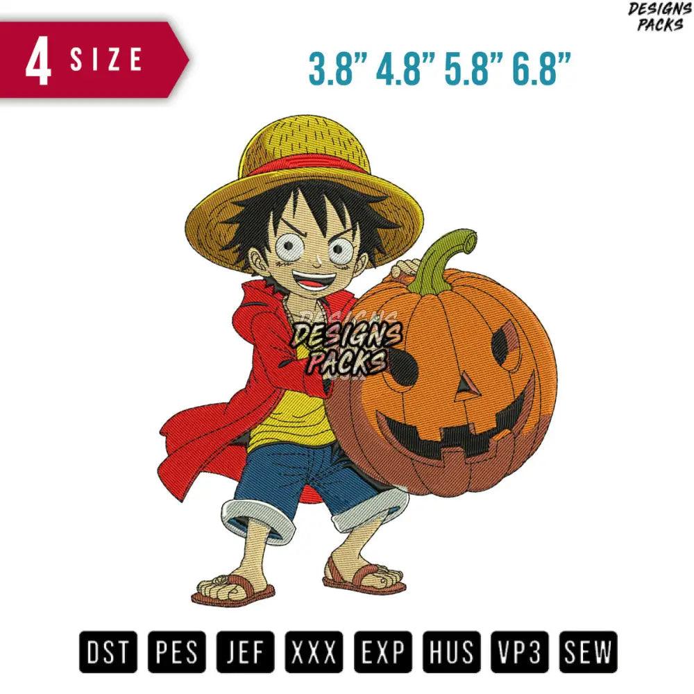 Luffy Pumpkin Halloween Anime Embroidery Design