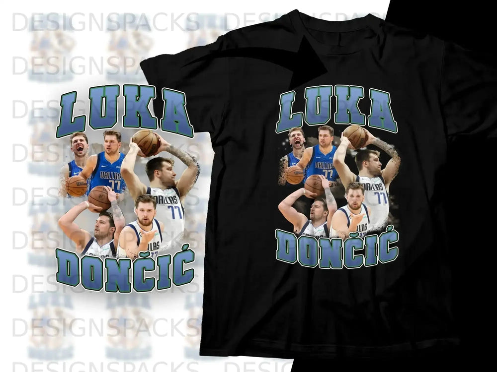 Black t-shirt with Luka Dončić graphics and text.