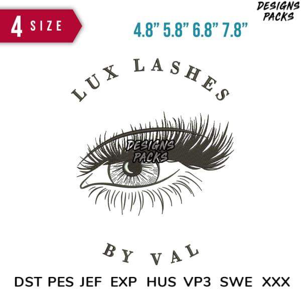 Lux Lashes embroidery design by Val, 4 sizes, DST PES JEF formats, print-ready for DTF DTG