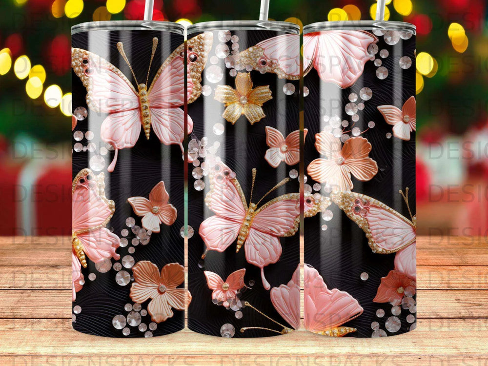 Luxury Gilded Butterfly Tumbler Digital Wrap Design
