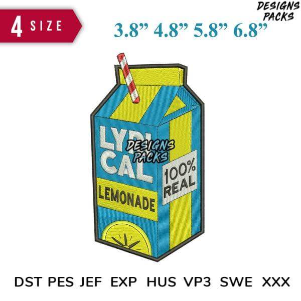Lyrical Lemonade embroidery design in 4 sizes, compatible with DST PES JEF formats for instant download.