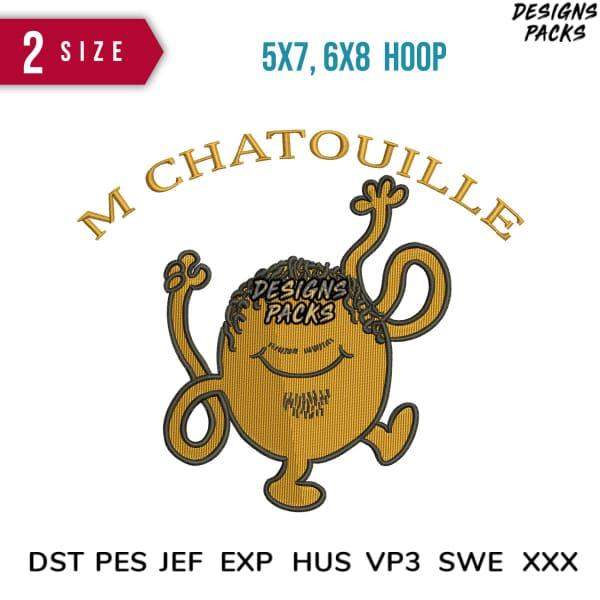 Mr. Chatouille embroidery design for 5x7 & 6x8 hoops, available in DST PES JEF formats
