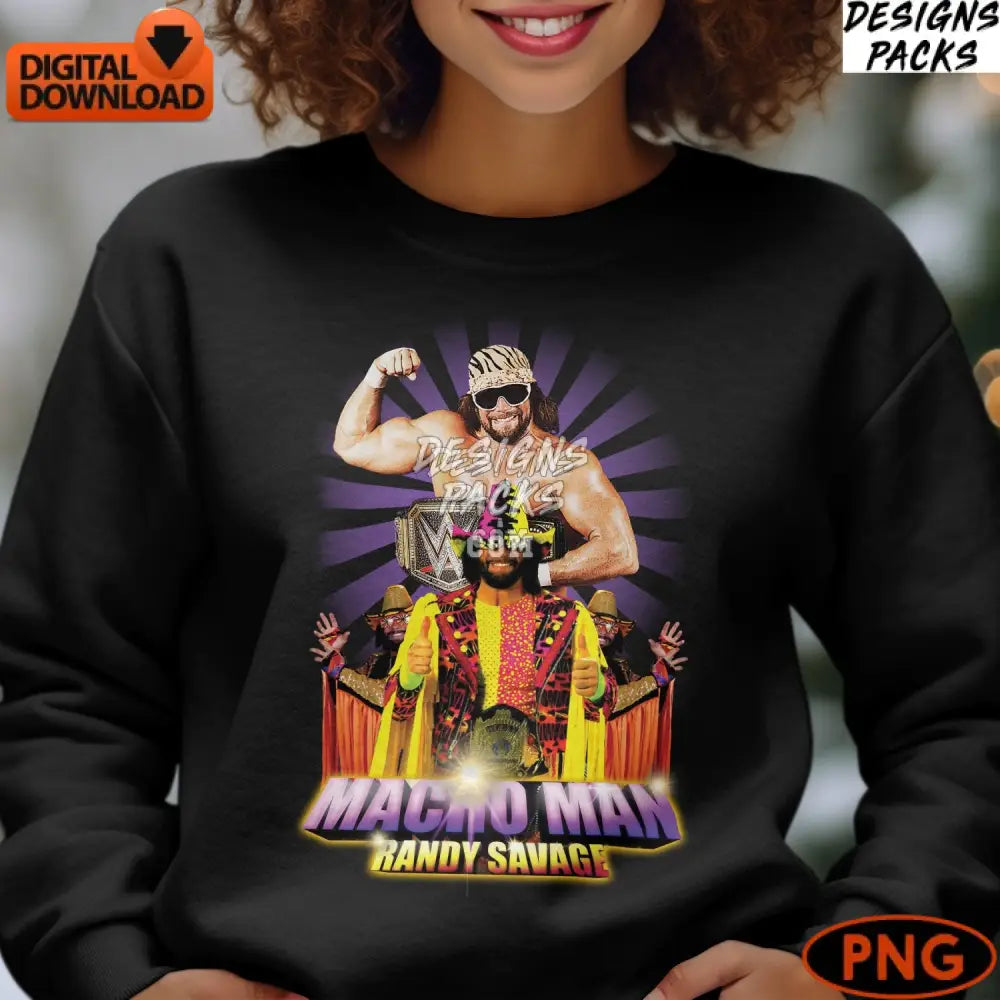 Macho Man Randy Savage Wrestler Art Digital Png File Instant Download Vibrant Wrestling Graphic