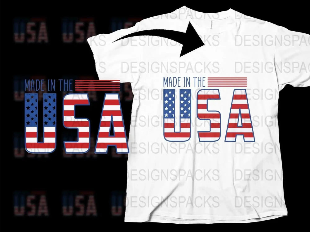 Patriotic USA T-Shirt, Made in America Graphic Tee, American Flag Stripes Design, Unisex White Shirt