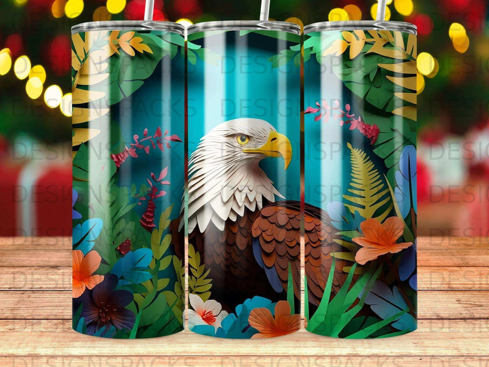 Majestic Papercut Eagle Jungle Tumbler Digital Wrap Design