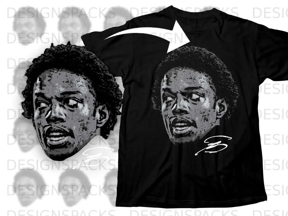 Black T-Shirt with Detailed Graphic Portrait Design