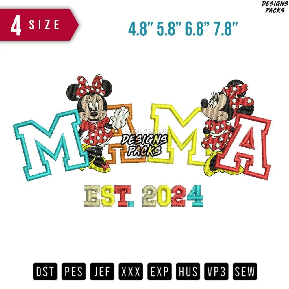 Mama Minnie Cartoon Mouse Embroidery Design