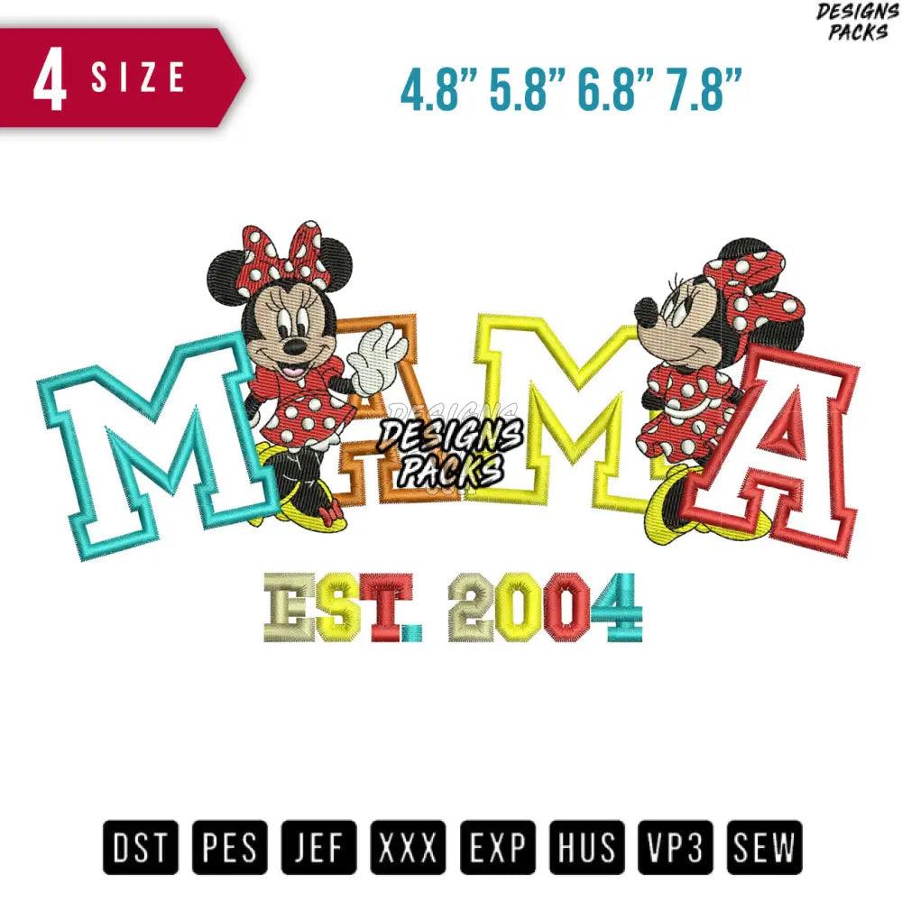 Mama Minnie Mouse Cartoon Embroidery Design