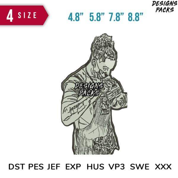 Embroidery design of stylized character in 4 sizes, DST PES JEF formats for instant download