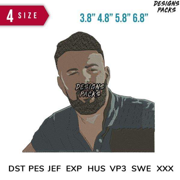 Embroidery design of bearded man in 4 sizes, compatible with DST PES JEF formats for instant download