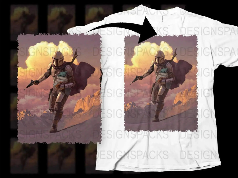 Mandalorian Adventure with Baby Yoda Graphic Png Digital Download