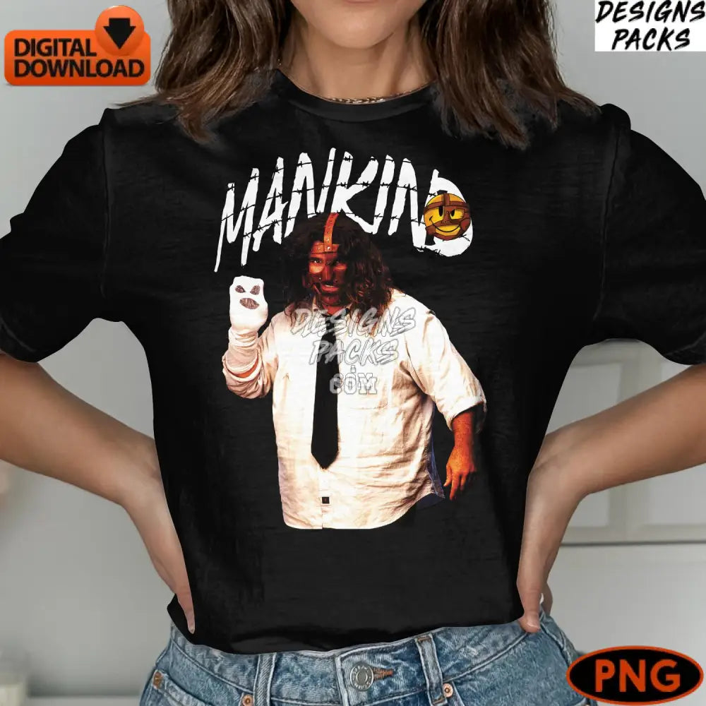 Mankind Wrestler Vintage Wrestling Icon Digital Art Instant Download Png