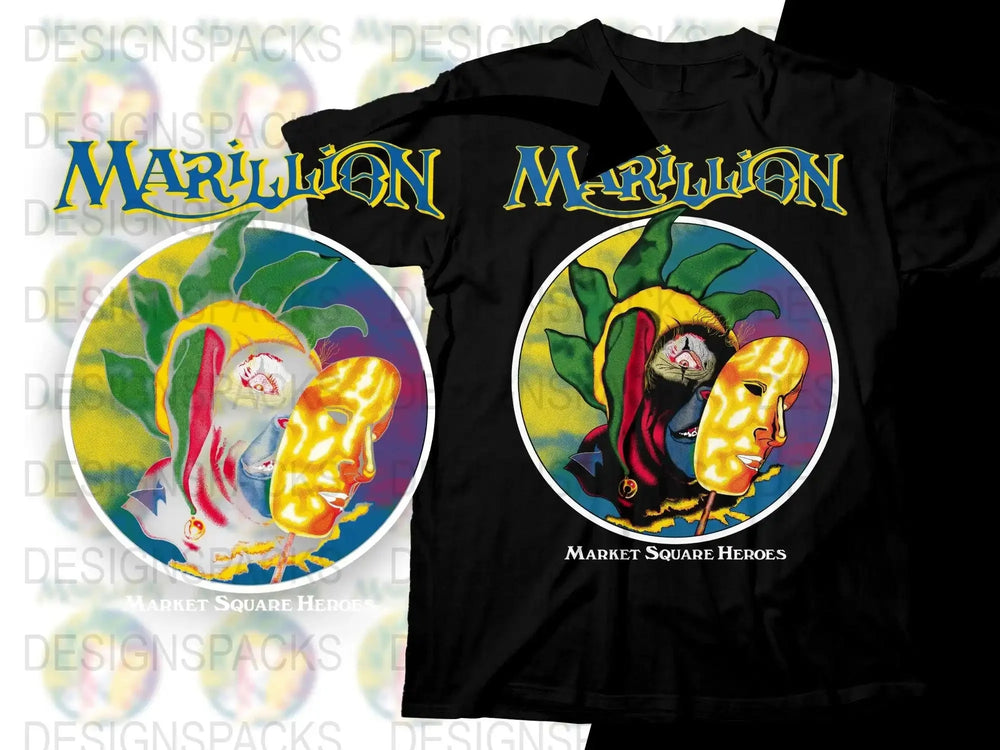 Marillion Jester and Mask Colorful Art Graphic Png Digital Download