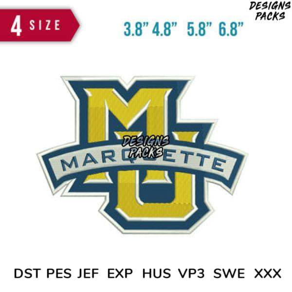 Marquette University logo embroidery design in 4 sizes, compatible with DST PES JEF formats