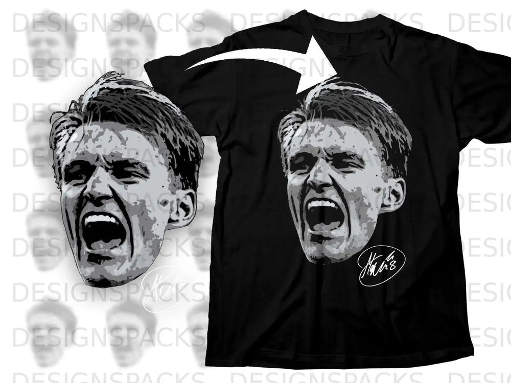 Bold Graphic Print Black T-Shirt with Iconic Face Design