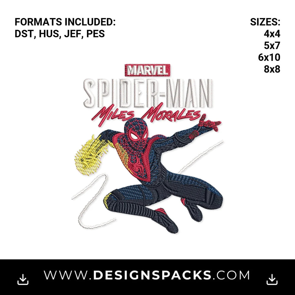 Marvel Spider-Man Miles Morales Embroidery Design - Instant digital download pattern at Designspacks.com