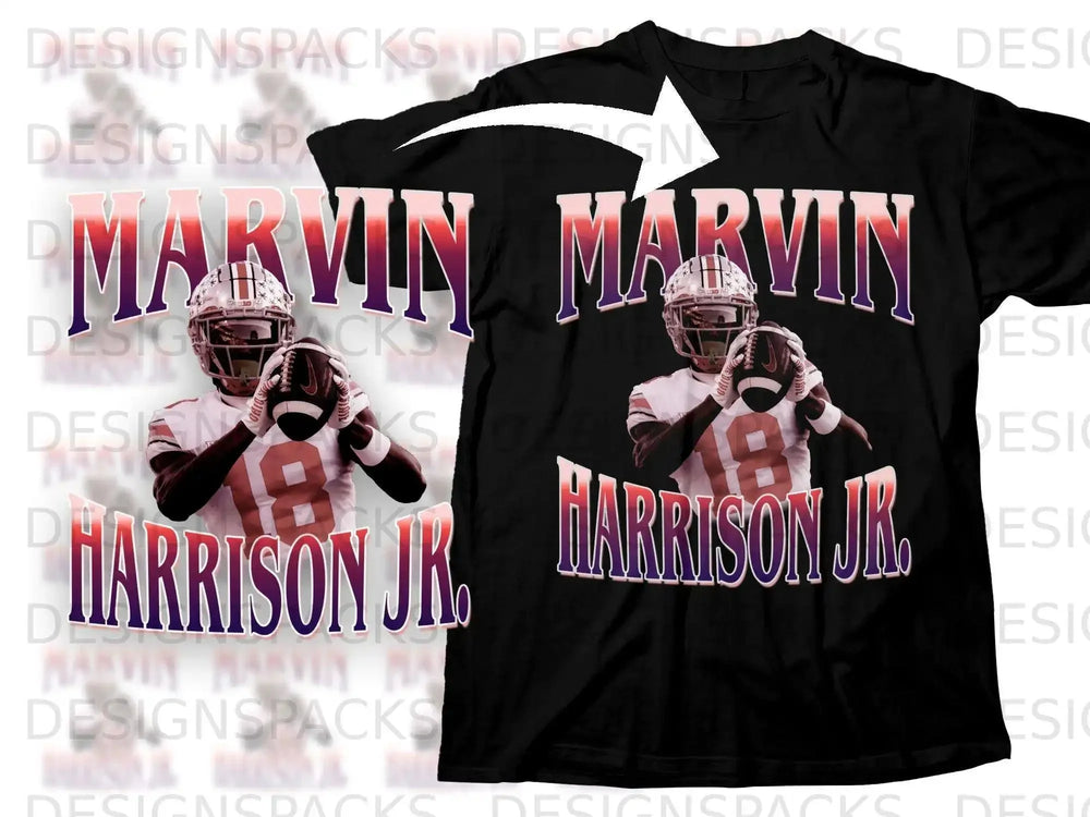 Black t-shirt with "MARVIN HARRISON JR." and number 18 graphic.
