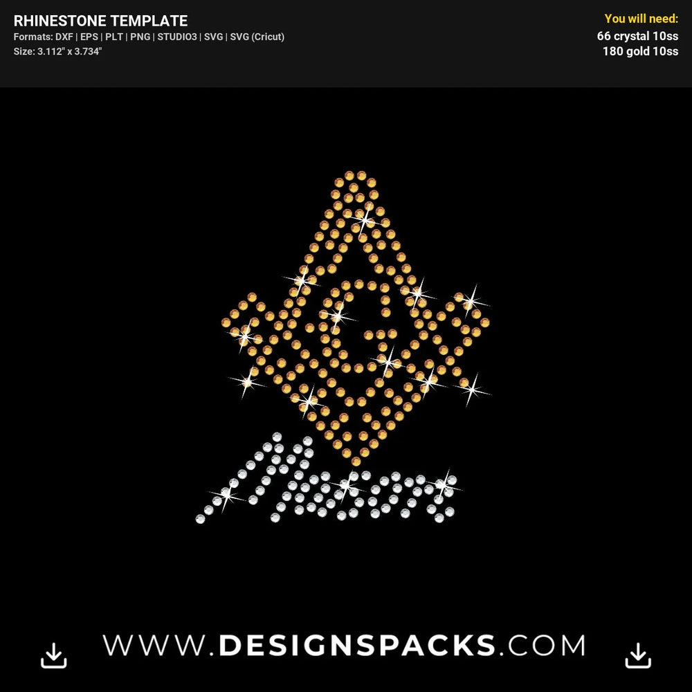 Masonic Emblem Face Mask Design Rhinestone Digital Template