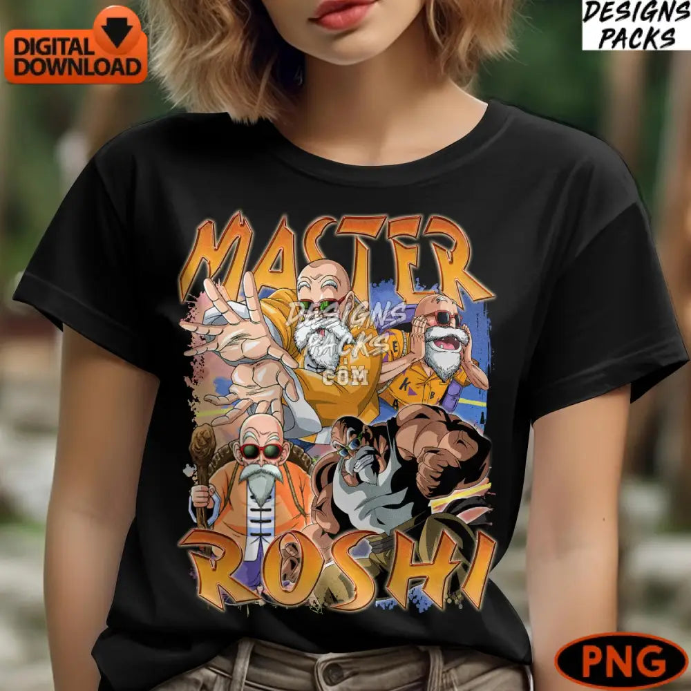 Master Roshi Digital Art Dragon Ball Z Inspired Vintage Anime Character Instant Download Png