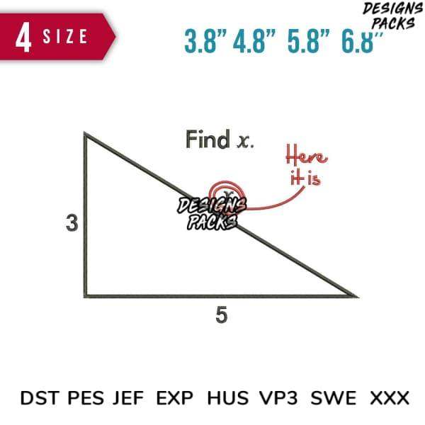 Triangle design with measurements for embroidery files in DST PES formats