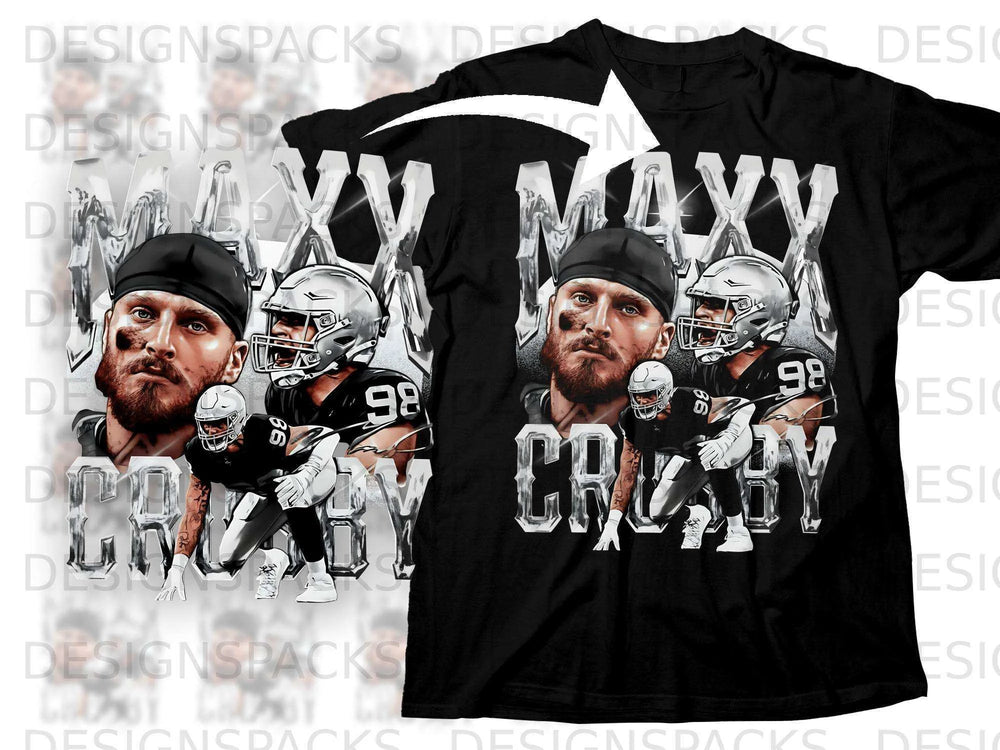Maxx Crosby jersey with "98" and Raider logo, multiple views.