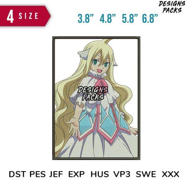 Anime girl embroidery design in 4 sizes, DST PES JEF formats, print-ready for DTG or DTF