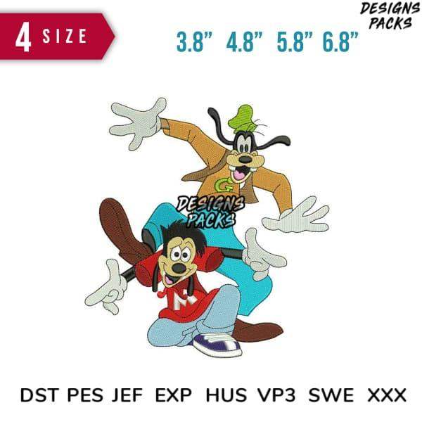 Goofy and Max embroidery design in 4 sizes, compatible with DST PES JEF formats for instant download
