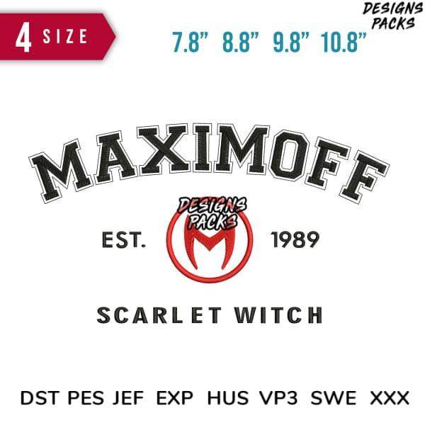 Maximoff Scarlet Witch embroidery design in 4 sizes, DST PES JEF formats, print-ready for apparel