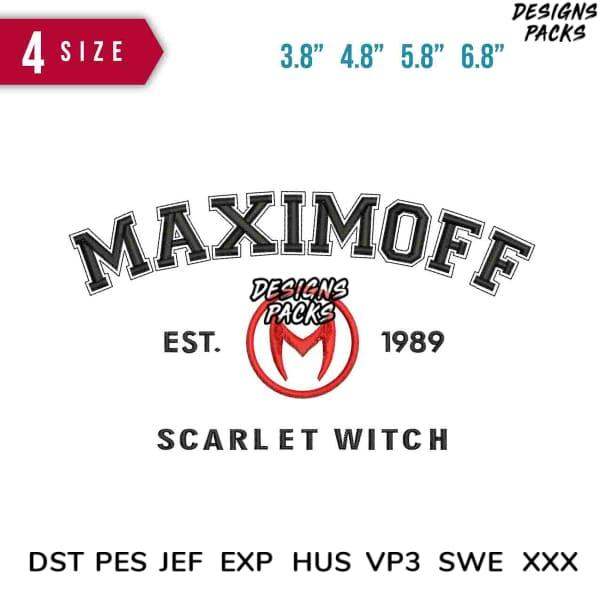 Maximoff Scarlet Witch embroidery design in 4 sizes, compatible with DST PES JEF formats for instant download