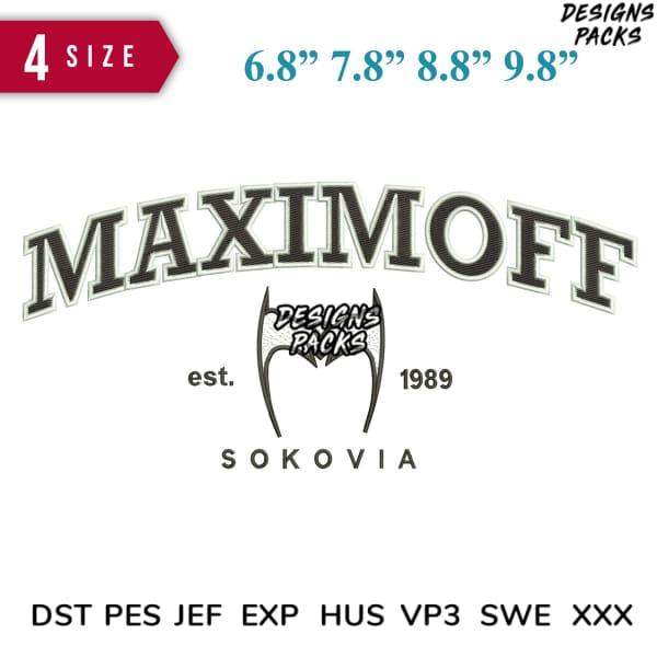 Maximoff Sokovia embroidery design in 4 sizes, compatible with DST PES JEF formats for instant download