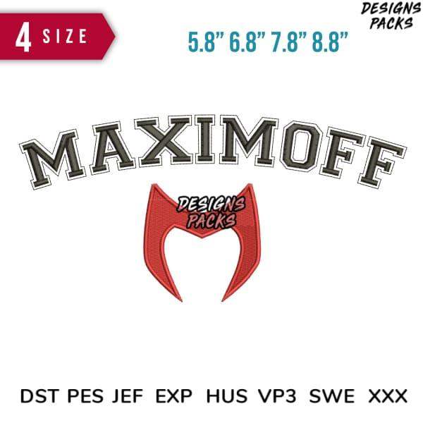 Maximoff embroidery design in 4 sizes, red devil horns, PES DST JEF formats, print-ready for DTG/DTF