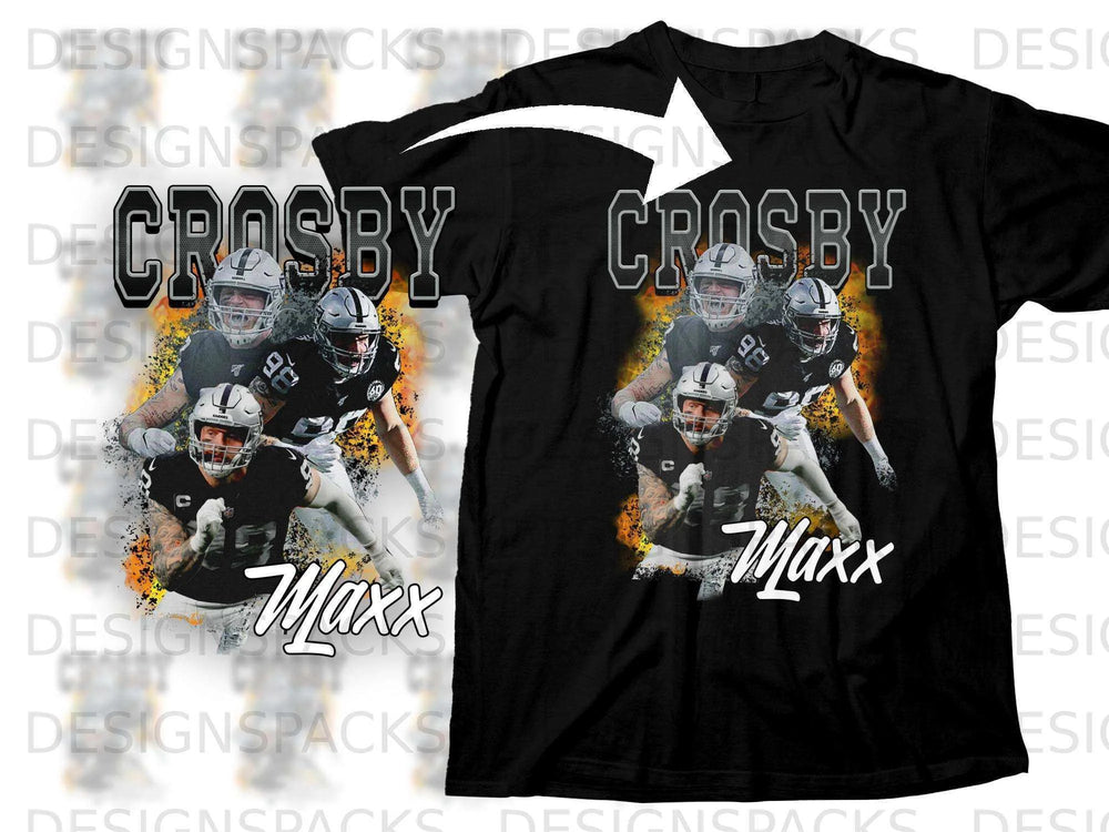 Black t-shirt with Crosby and Maxx graphic.